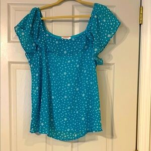 Andree by Unit Teal Star Print Blouse Large EUC